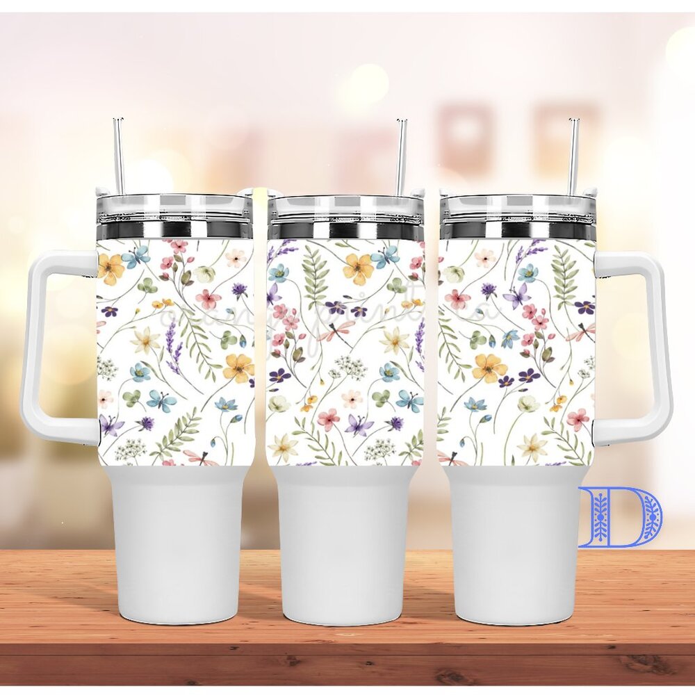 Beautiful Spring Bright Tropical Floral Flower 40 oz Tumbler/Water bottle/Mug wi